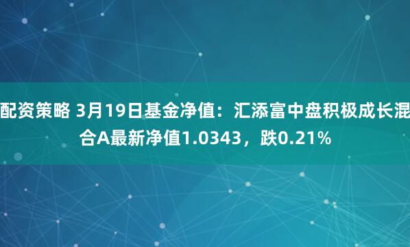 配资策略 3月19日基金净值：汇添富中盘积极成长混合A最新净值1.0343，跌0.21%