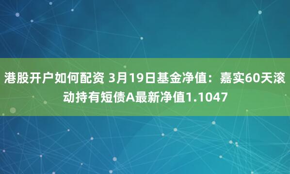 港股开户如何配资 3月19日基金净值：嘉实60天滚动持有短债A最新净值1.1047