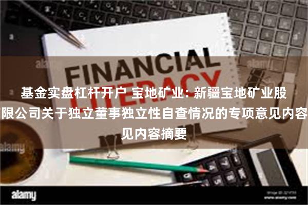 基金实盘杠杆开户 宝地矿业: 新疆宝地矿业股份有限公司关于独立董事独立性自查情况的专项意见内容摘要